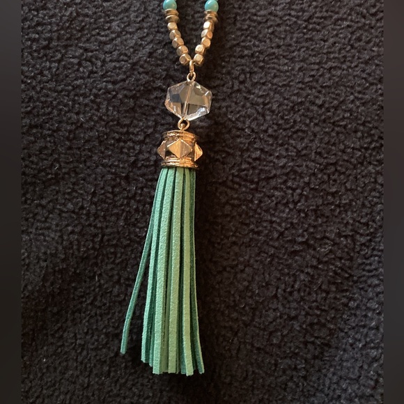 JC Penny Jewelry - TURQUOISE SUEDE TASSLE AND BEADED NECKLACE